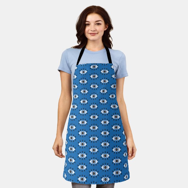 Greek Evil Eye Pattern Blue Black White Apron (Worn)