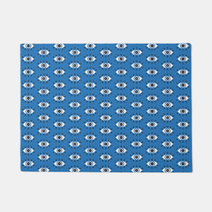 Greek Evil Eye Pattern Blue Black White Doormat