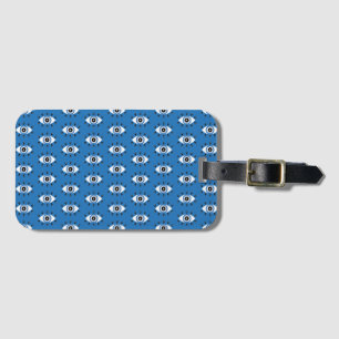 Greek Evil Eye Pattern Blue Black White Luggage Tag