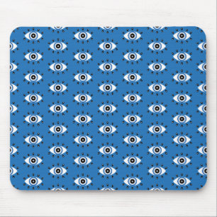 Greek Evil Eye Pattern Blue Black White Mouse Mat