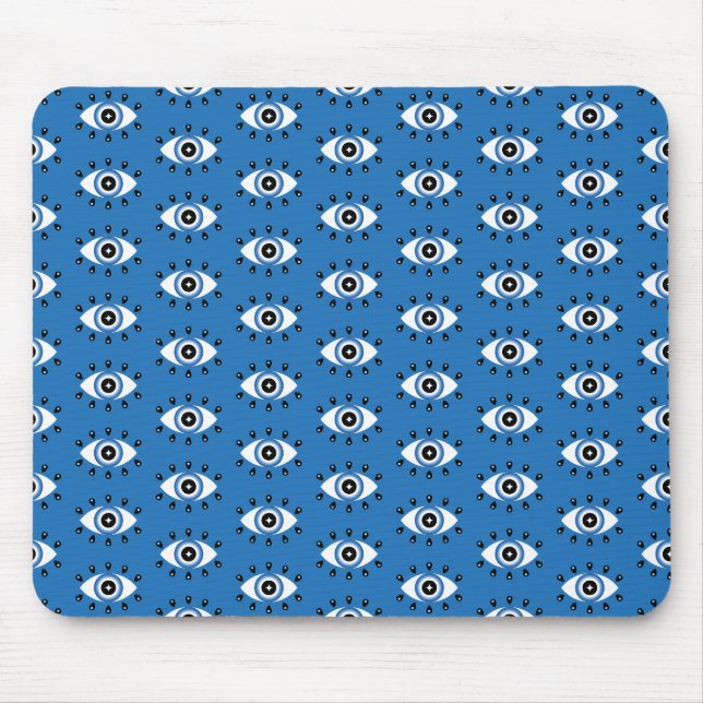 Greek Evil Eye Pattern Blue Black White Mouse Mat (Front)
