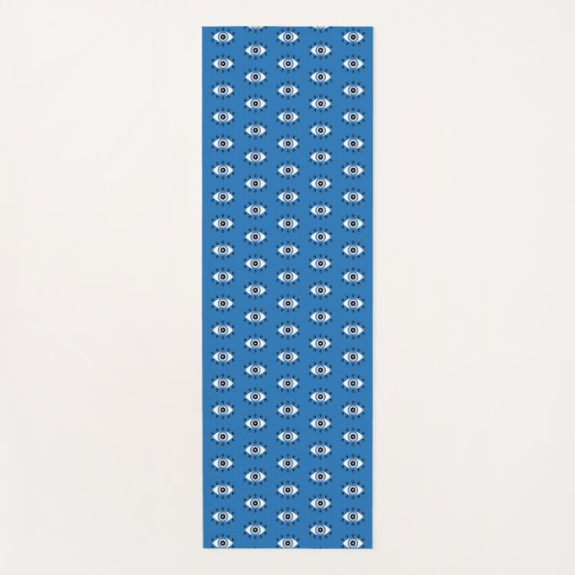 Greek Evil Eye Pattern Blue Black White Yoga Mat (Front)