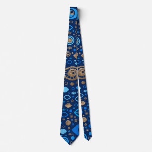Greek Evil Eye pattern Blues and Gold Tie
