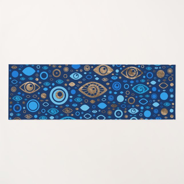Greek Evil Eye pattern Blues and Gold Yoga Mat (Front (Horizontal))