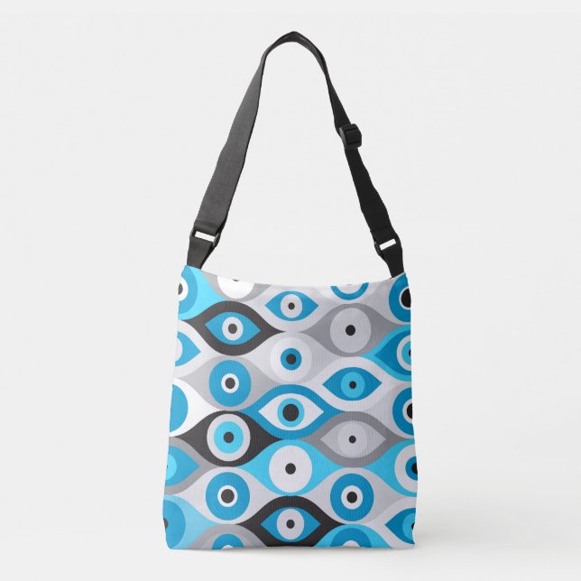Greek Evil Eye pattern Blues and Greys Crossbody Bag (Front)