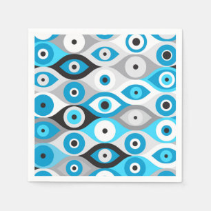Greek Evil Eye pattern Blues and Greys Napkin