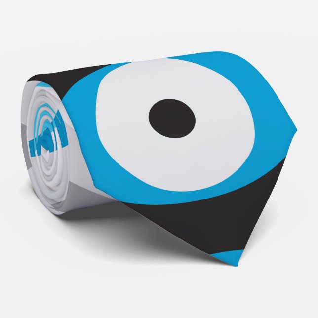 Greek Evil Eye pattern Blues and Greys Tie (Rolled)