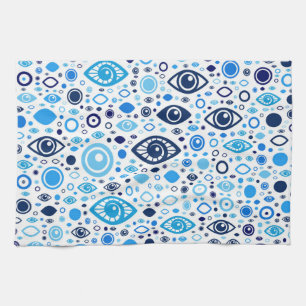 Greek Evil Eye pattern Blues and white Tea Towel