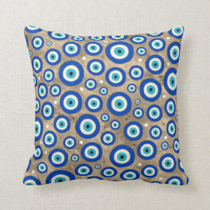 Greek Evil Eye pattern pastel gold background Cushion