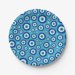 Greek Evil Eye pattern with golden accents Paper Plate