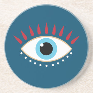 Greek Evil Eye Red Eyelashes Coaster