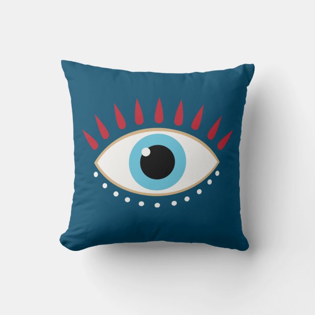 Greek Evil Eye Red Eyelashes Cushion (Front)