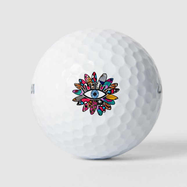 Greek Evil Eye Vibrant Flower Golf Balls (Front)