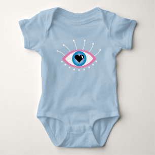 Greek Evil Eye With Eyelashes Pink Blue Baby Bodysuit