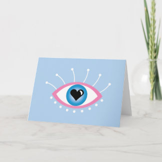Greek Evil Eye With Eyelashes Pink Blue Card