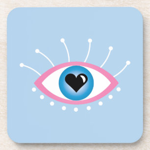 Greek Evil Eye With Eyelashes Pink Blue  Coaster