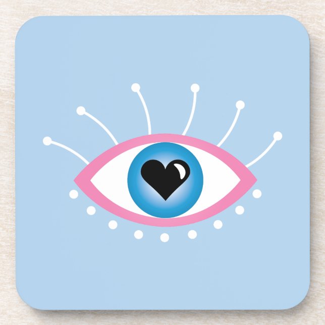 Greek Evil Eye With Eyelashes Pink Blue  Coaster (Front)