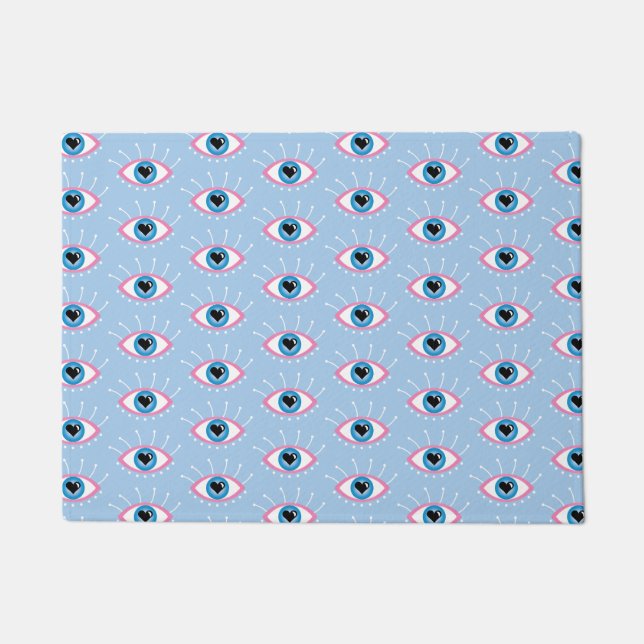 Greek Evil Eye With Eyelashes Pink Blue  Doormat (Front)
