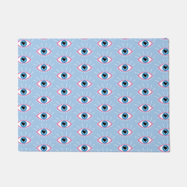 Greek Evil Eye With Eyelashes Pink Blue  Doormat (Front)