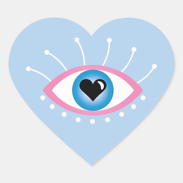Greek Evil Eye With Eyelashes Pink Blue  Heart Sticker (Front)