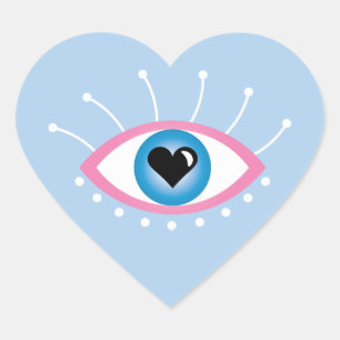 Greek Evil Eye With Eyelashes Pink Blue  Heart Sticker
