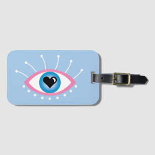 Greek Evil Eye With Eyelashes Pink Blue Luggage Tag