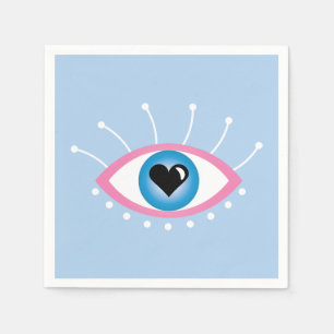 Greek Evil Eye With Eyelashes Pink Blue  Napkin