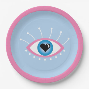 Greek Evil Eye With Eyelashes Pink Blue Paper Plate