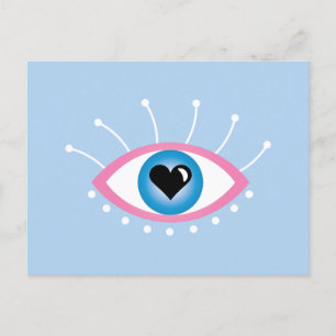 Greek Evil Eye With Eyelashes Pink Blue  Postcard