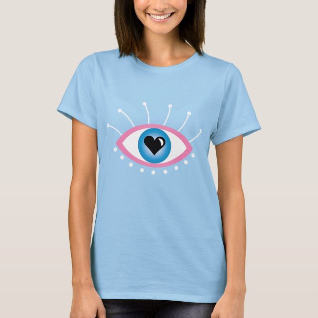 Greek Evil Eye With Eyelashes Pink Blue  T-Shirt (Front)