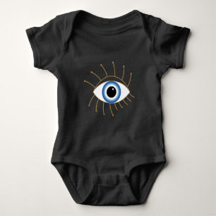 Greek Evil Eye With Lashes Blue White Gold Baby Bodysuit