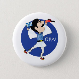 Greek Evzone dancing with Flag OPA! 6 Cm Round Badge