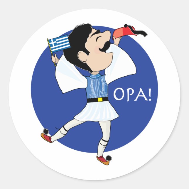 Greek Evzone dancing with Flag OPA! Classic Round Sticker (Front)