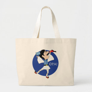 Greek Evzone dancing with Flag OPA! Large Tote Bag