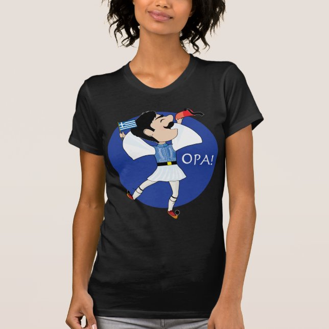 Greek Evzone dancing with Flag OPA! T-Shirt (Front)