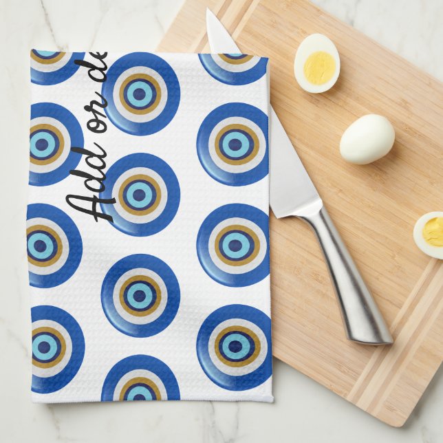 Greek Eye Design Just Add Text Tea Towel (Quarter Fold)