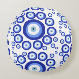 Greek Eye Good Luck Symbol Pattern Round Cushion