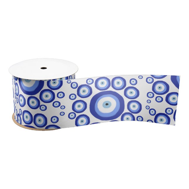 Greek Eye Good Luck Symbol Pattern Satin Ribbon (Spool)