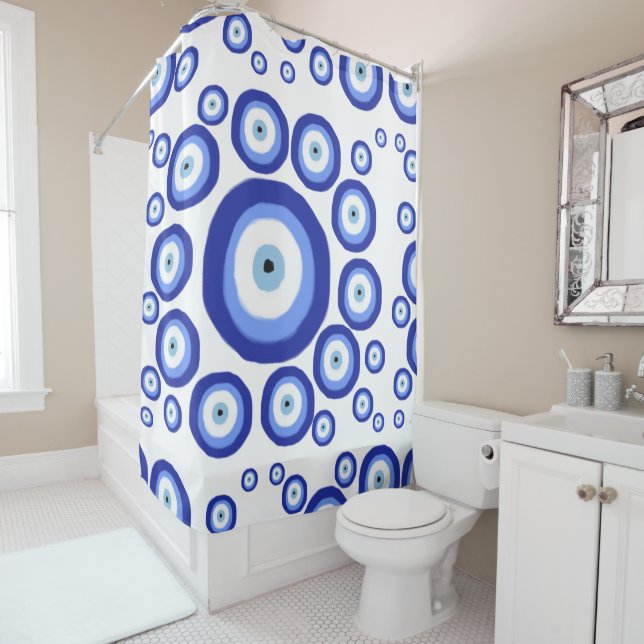 Greek Eye Good Luck Symbol Pattern Shower Curtain (In Situ)