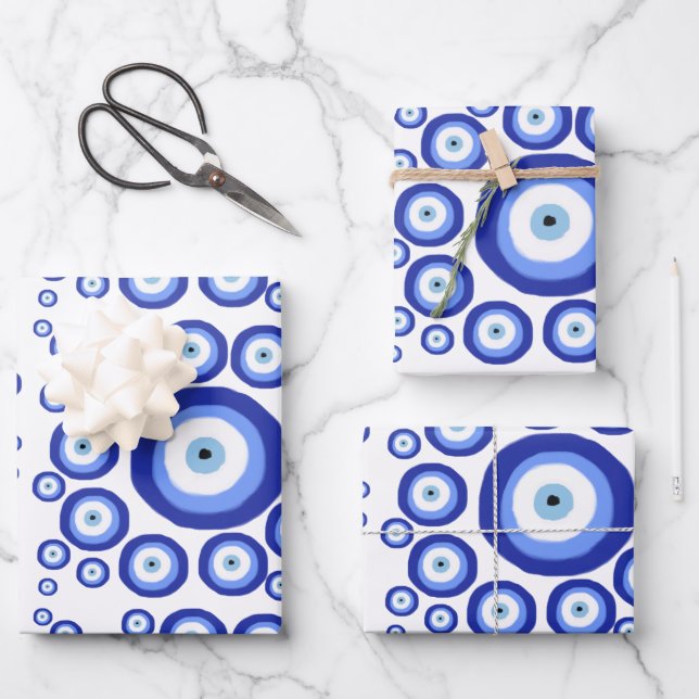 Greek Eye Good Luck Symbol Pattern Wrapping Paper Sheet (Front)