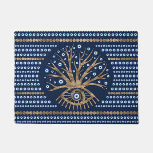 Greek Eye Tree - Mati Mataki gold and dark blue Doormat