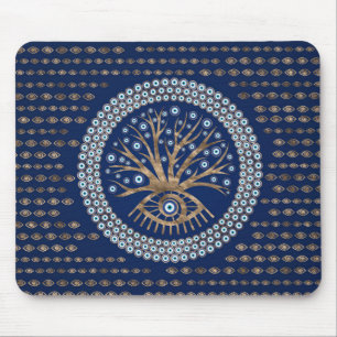 Greek Eye Tree - Mati Mataki - Matiasma on blue Mouse Mat