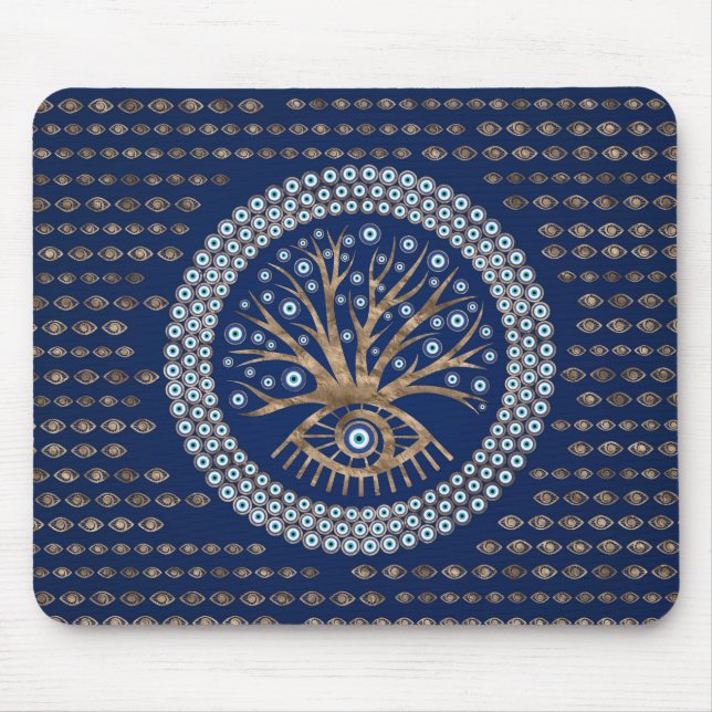 Greek Eye Tree - Mati Mataki - Matiasma on blue Mouse Mat (Front)