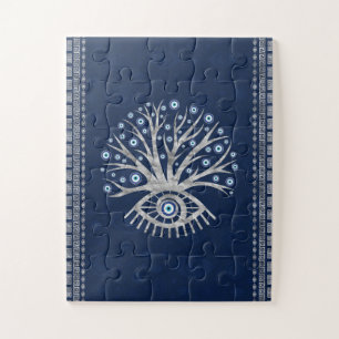 Greek Eye Tree - Mati Mataki - Matiasma Silver Jigsaw Puzzle