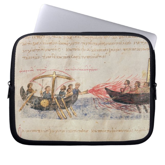 Greek fire (vellum) laptop sleeve (Front)