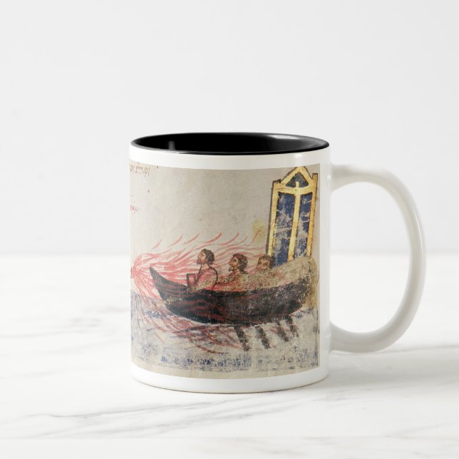 Greek fire (vellum) Two-Tone coffee mug (Right)