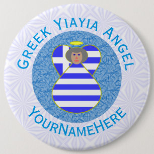 Greek Flag Angel Grey Hair Your Name 6 Cm Round Badge