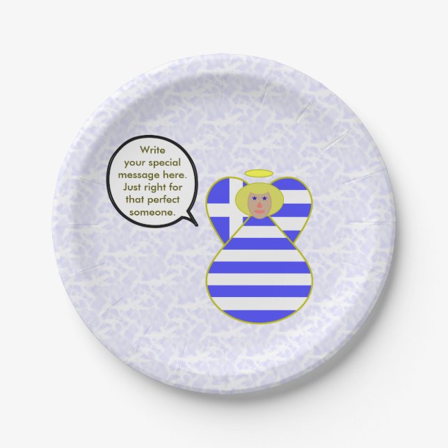 Greek Flag Angel Talking Blonde Personalised  Paper Plate (Front)