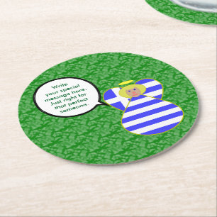 Greek Flag Angel Talking Blonde Personalised  Round Paper Coaster