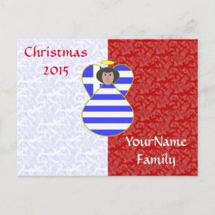 Greek Flag Angel with Black Hair Holiday Postcard